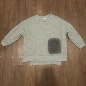 Zara Crewneck Sweater with Dark Gray Sherpa Pocket